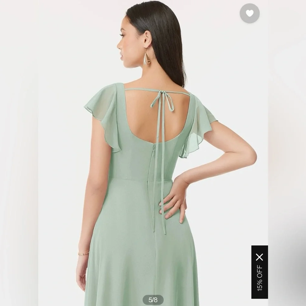 Light Green/Agave A-Line Ruffled Chiffon Floor Length Azazie Bondi Dress - Picture 5 of 8